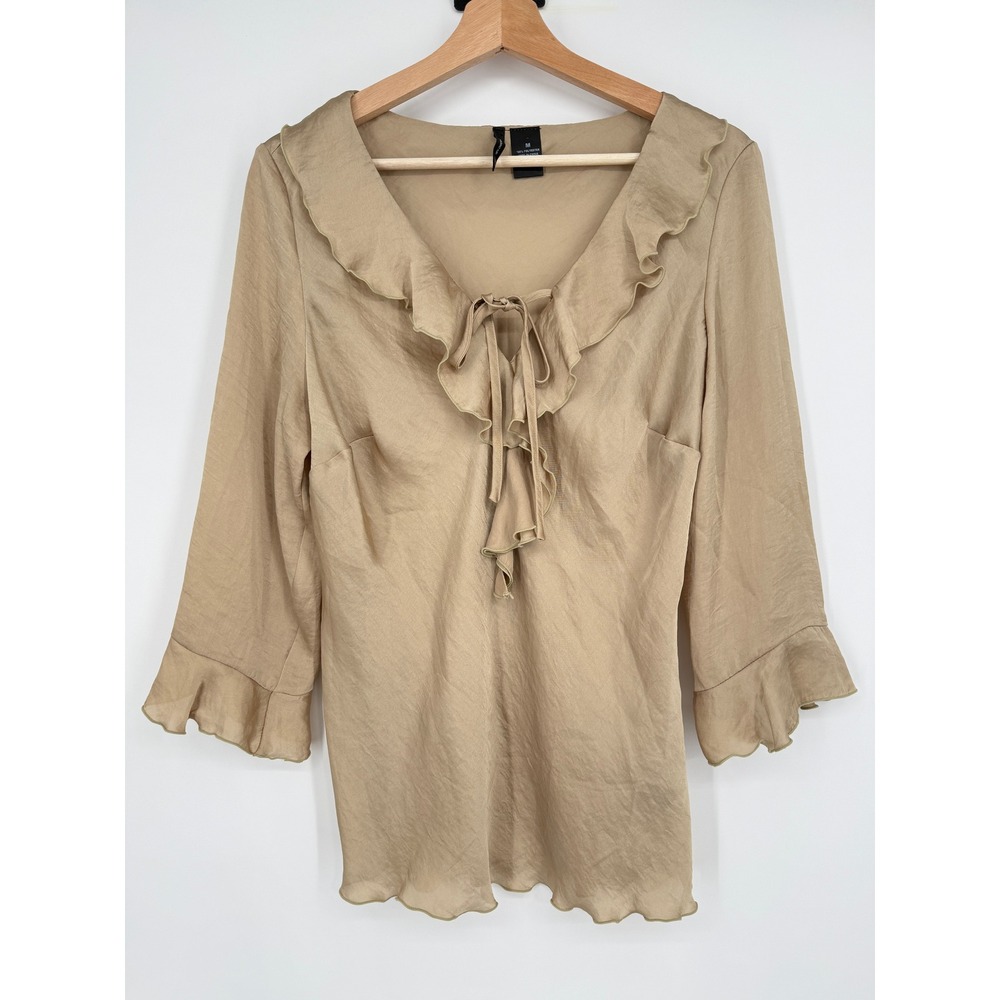 New Directions Ruffle 3/4 Sleeve Blouse Top Size M Y2K Whimsigoth‎ Fairy